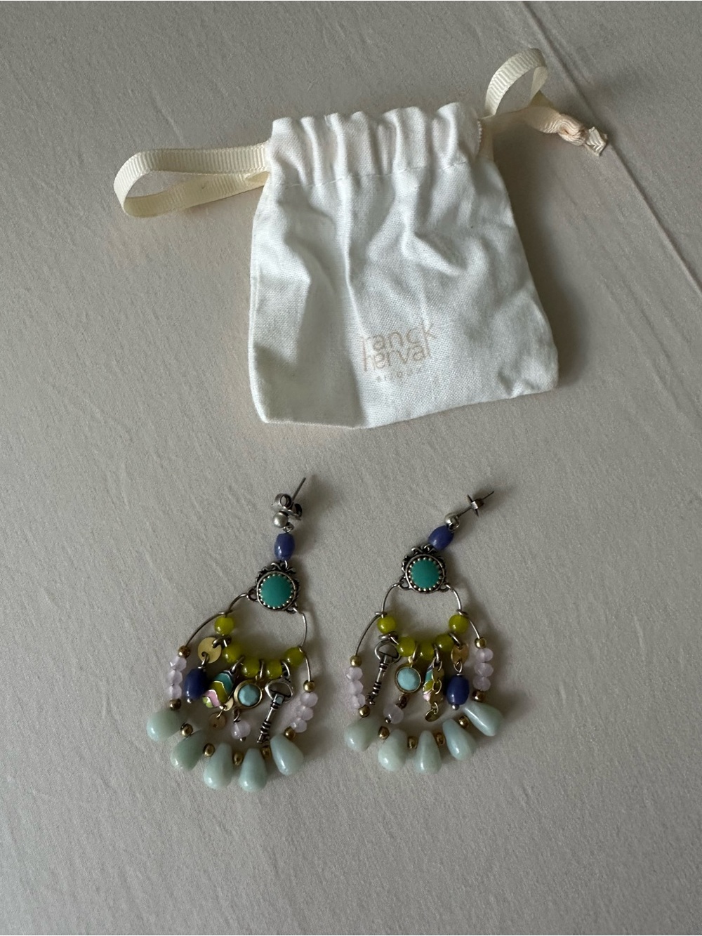 Franck Herval Anokhi Teardrop Multi-Color Beaded Chandelier Earrings